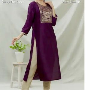 Naintara Bajaj Purple Polyester woven round Neck Elephant Yoke Kurta for Women